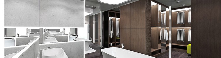 projekt wnętrza nowoczesnego domu - łazienka i garderoba