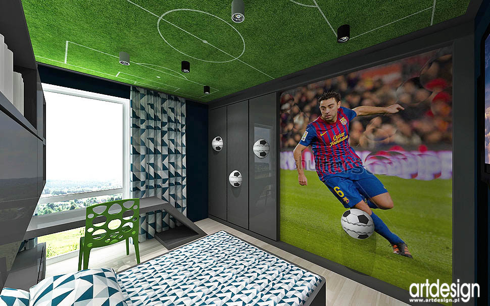 pokój dla chłopca design projekt aranżacja piłka nożna design