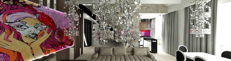 wnetrze styl loftowy elementy glamour sztuka