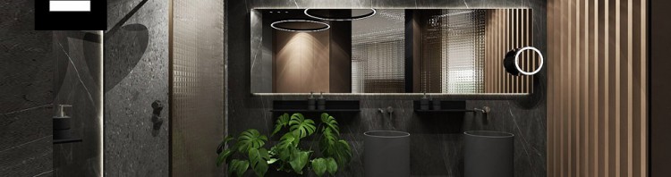 szara łazienka drewno design